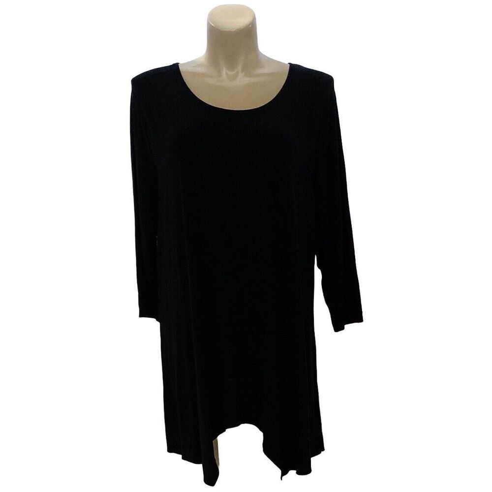 Chicos Dress Fits XL Black Pullover High Low Rayon‎ Blend Tee Shirt Shift LN